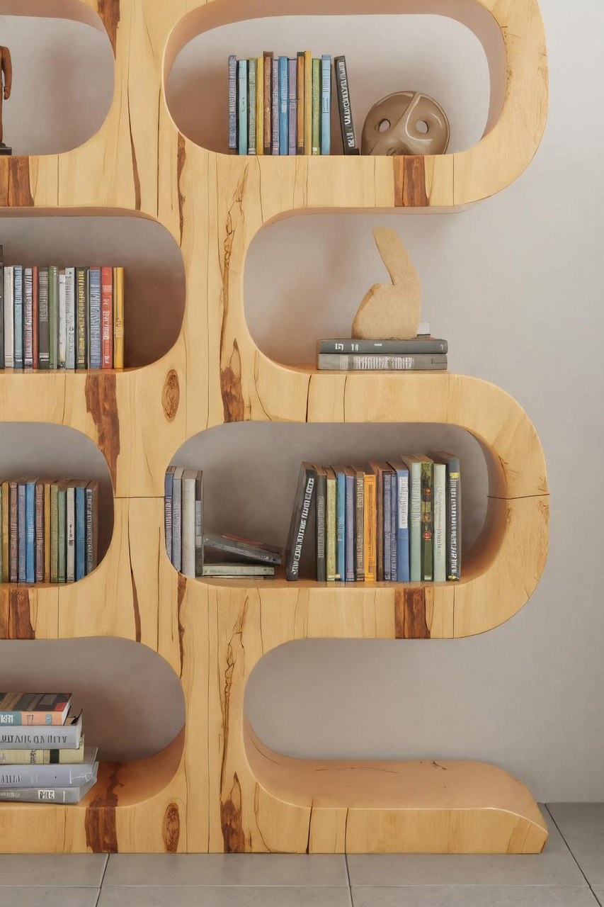 Modern Curved Bookshelf For Japandi Or Minimalist Living Room Kitchnce