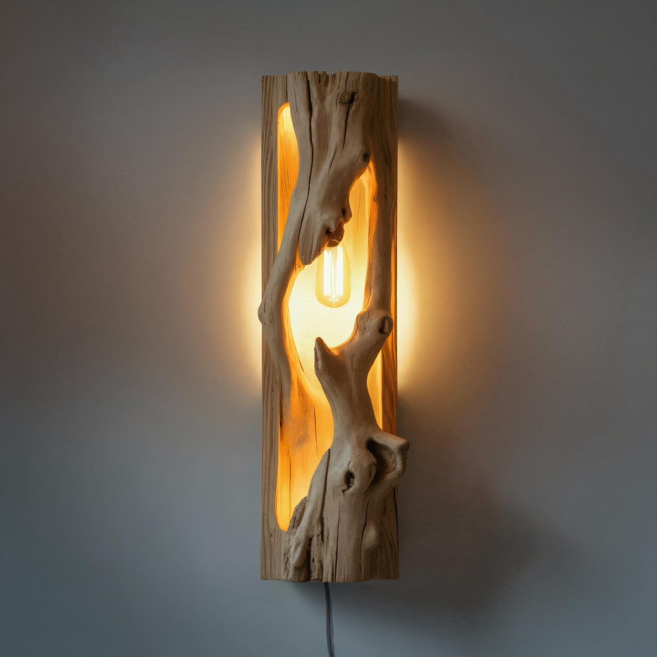 Minimalist Driftwood Wall Sconce With Ambient Glow For Rustic Decor Kitchnce