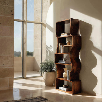 Organic Sculptural Wooden Bookcase For Modern Home Kitchnce