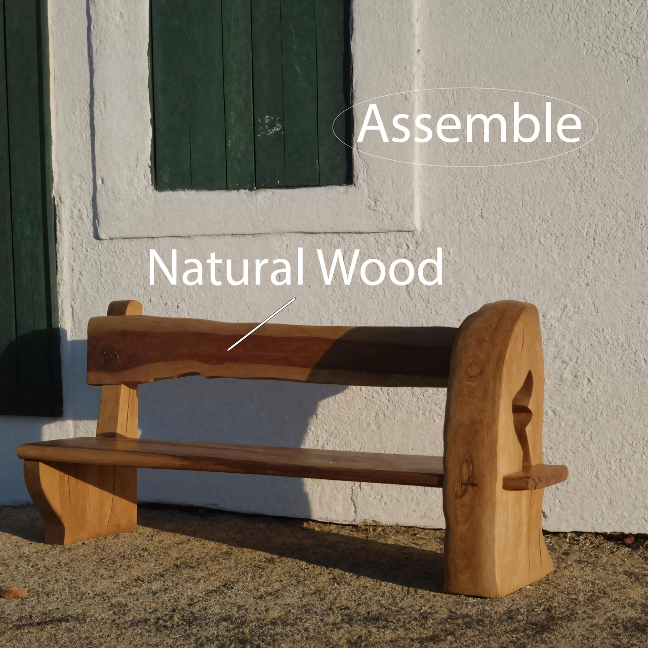 Rustic Organic Bench With Sculptural Armrest For Garden Or Entryway Kitchnce