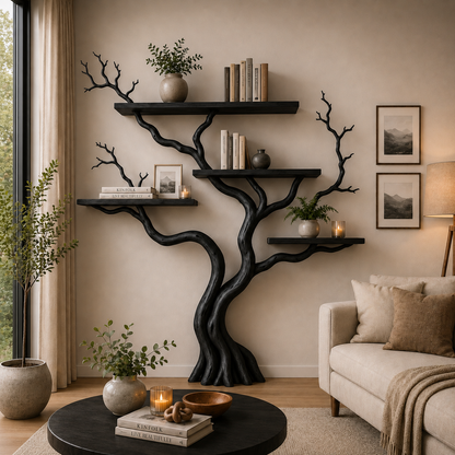 Handcrafted Solid Wood Tree Bookshelf for Modern Living Room Decor