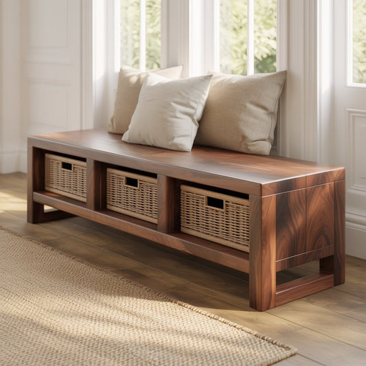 Solid Wood Entryway Bench with Open Storage – Rustic Shoe Storage Bench
