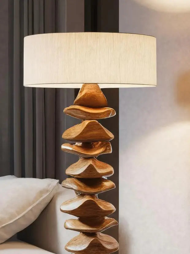 Handmade Sculptural Floor Lamp With Carved Base For Living Room Kitchnce