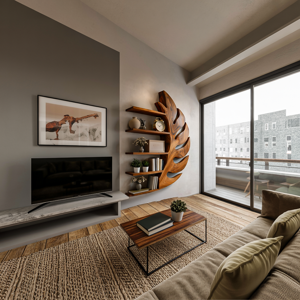 Contemporary Wooden Leaf Shape Floating Bookshelf For Home Decor Kitchnce
