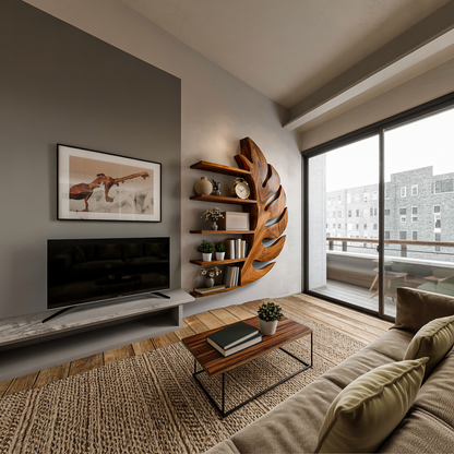 Contemporary Wooden Leaf Shape Floating Bookshelf For Home Decor Kitchnce
