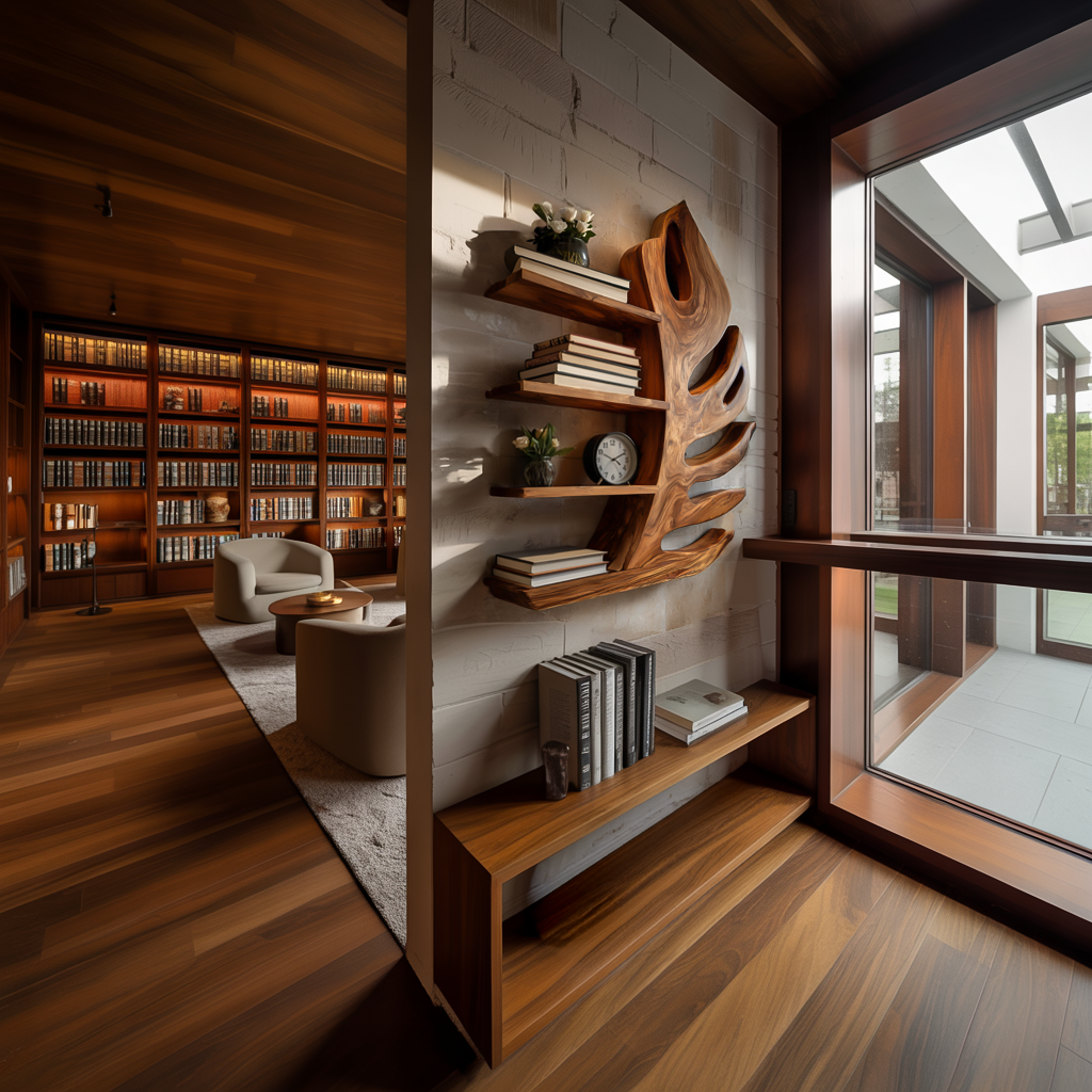 Organic Wooden Botanical Leaf Floating Bookshelf For Living Furniture Kitchnce