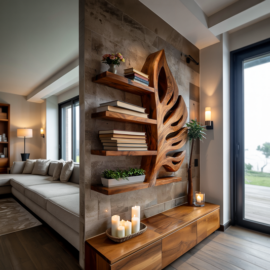 Nature Inspired Wooden Leaf Bookshelf for Modern Interior Kitchnce