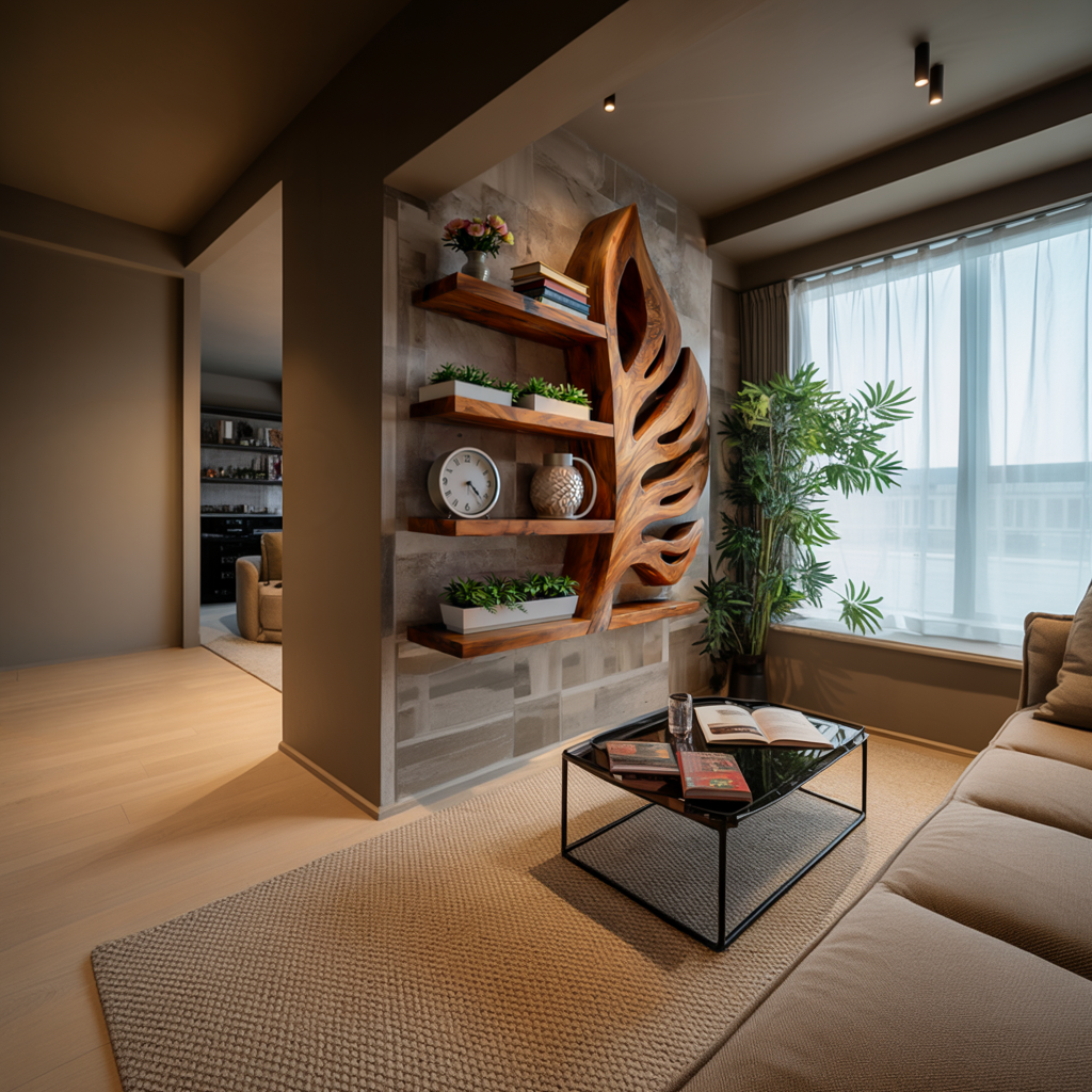 Nature Inspired Wooden Leaf Bookshelf for Modern Interior Kitchnce