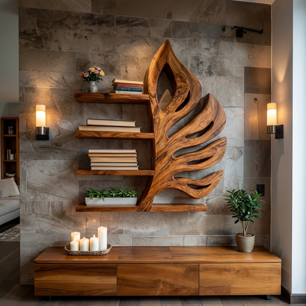 Nature Inspired Wooden Leaf Bookshelf for Modern Interior Kitchnce