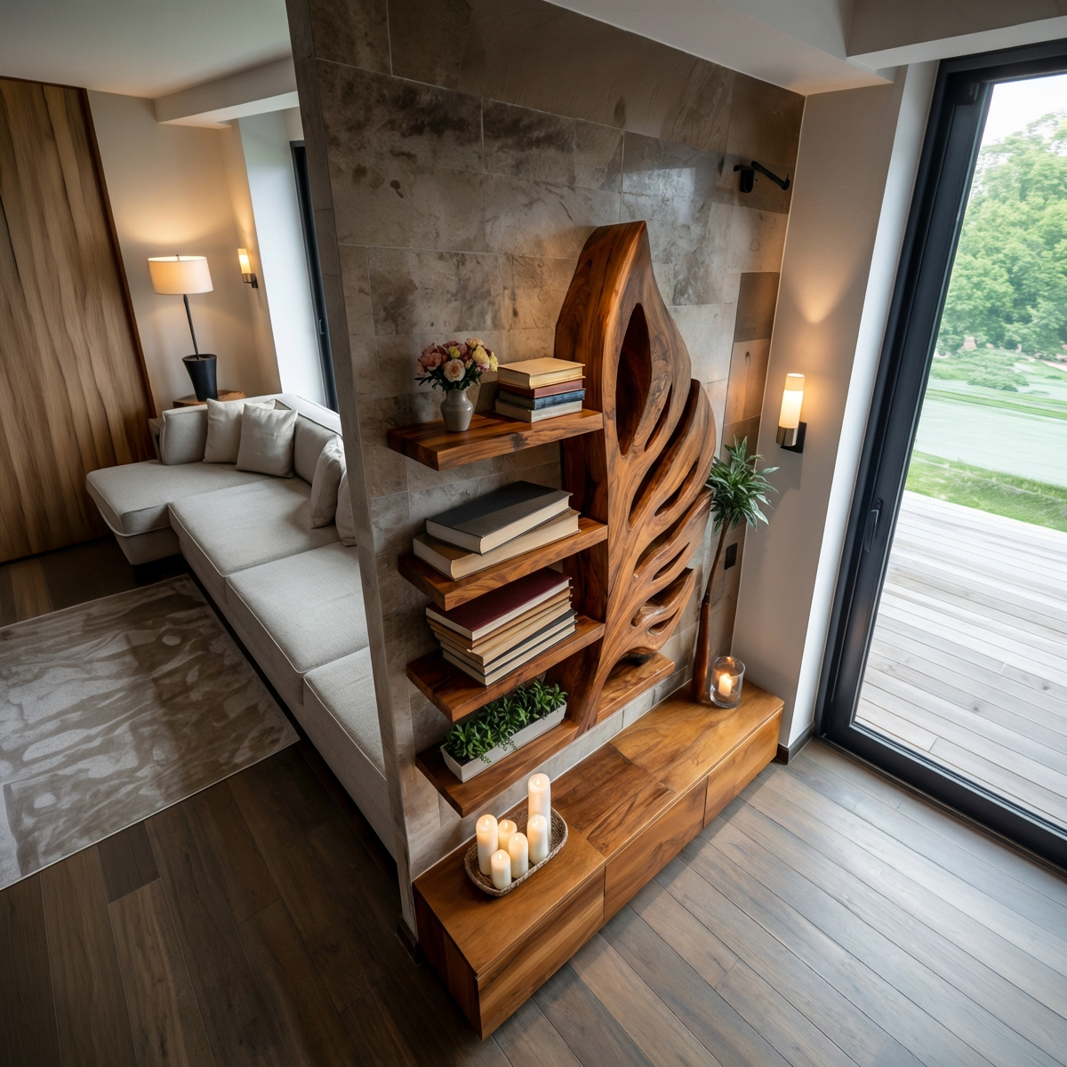 Nature Inspired Wooden Leaf Bookshelf for Modern Interior Kitchnce