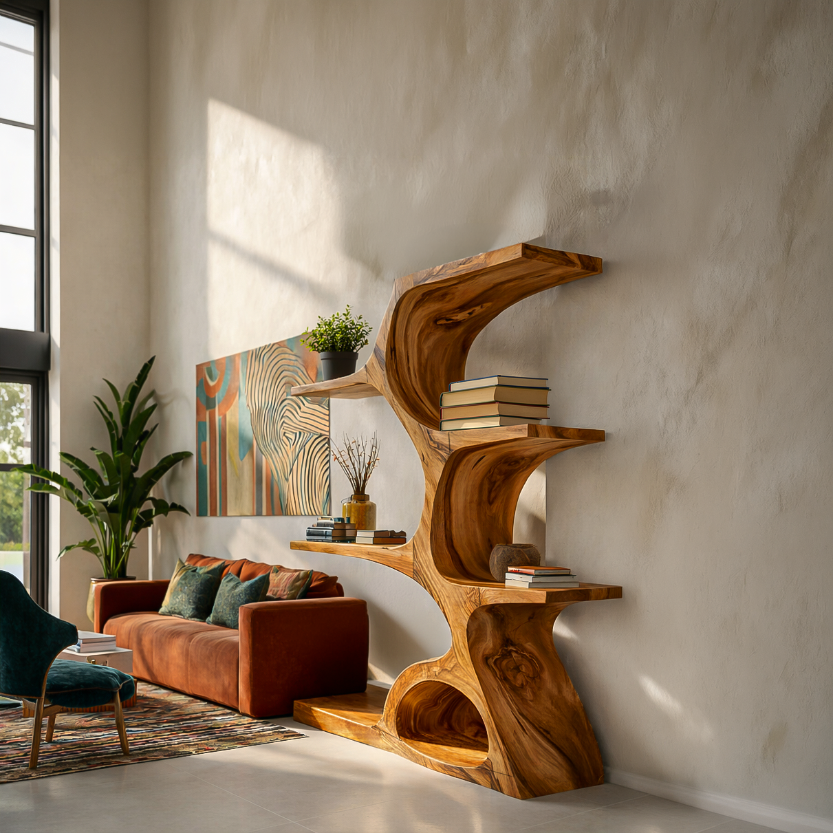 Artistic Curved Bookshelf For Contemporary Home Kitchnce