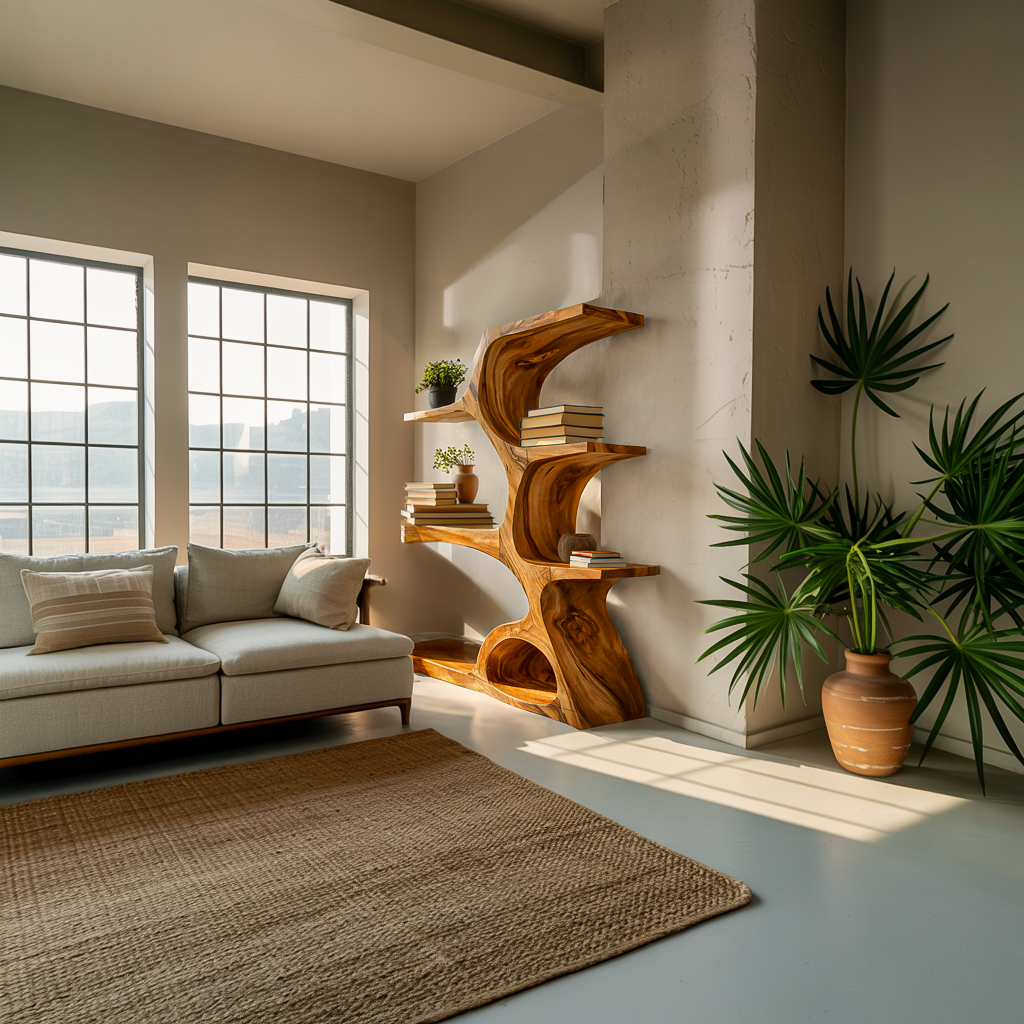 Artistic Curved Bookshelf For Contemporary Home Kitchnce