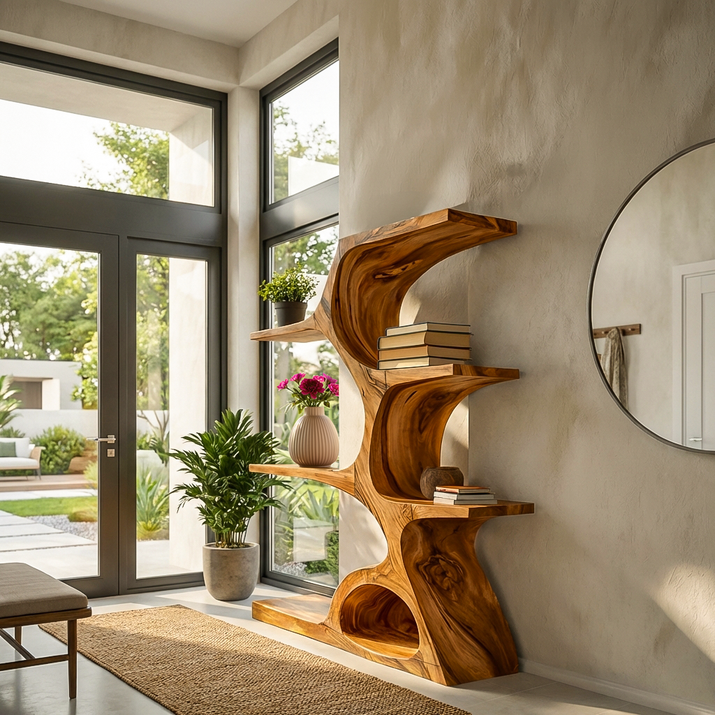 Artistic Curved Bookshelf For Contemporary Home Kitchnce