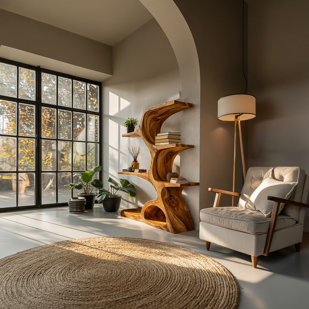 Artistic Curved Bookshelf For Contemporary Home Kitchnce