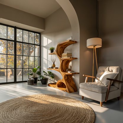 Artistic Curved Bookshelf For Contemporary Home Kitchnce