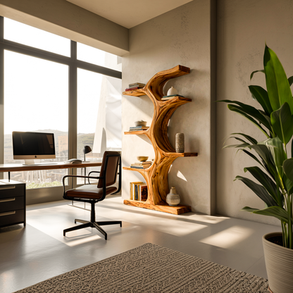 Organic Wooden Bookshelf With Branch Form For Living Room Kitchnce