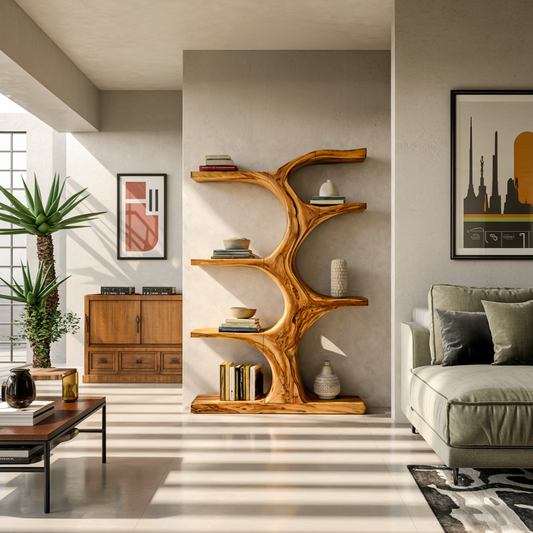 Organic Wooden Bookshelf With Branch Form For Living Room Kitchnce