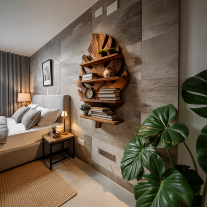 Wooden Tropical Leaf Wall Bookshelf For Living Room Kitchnce
