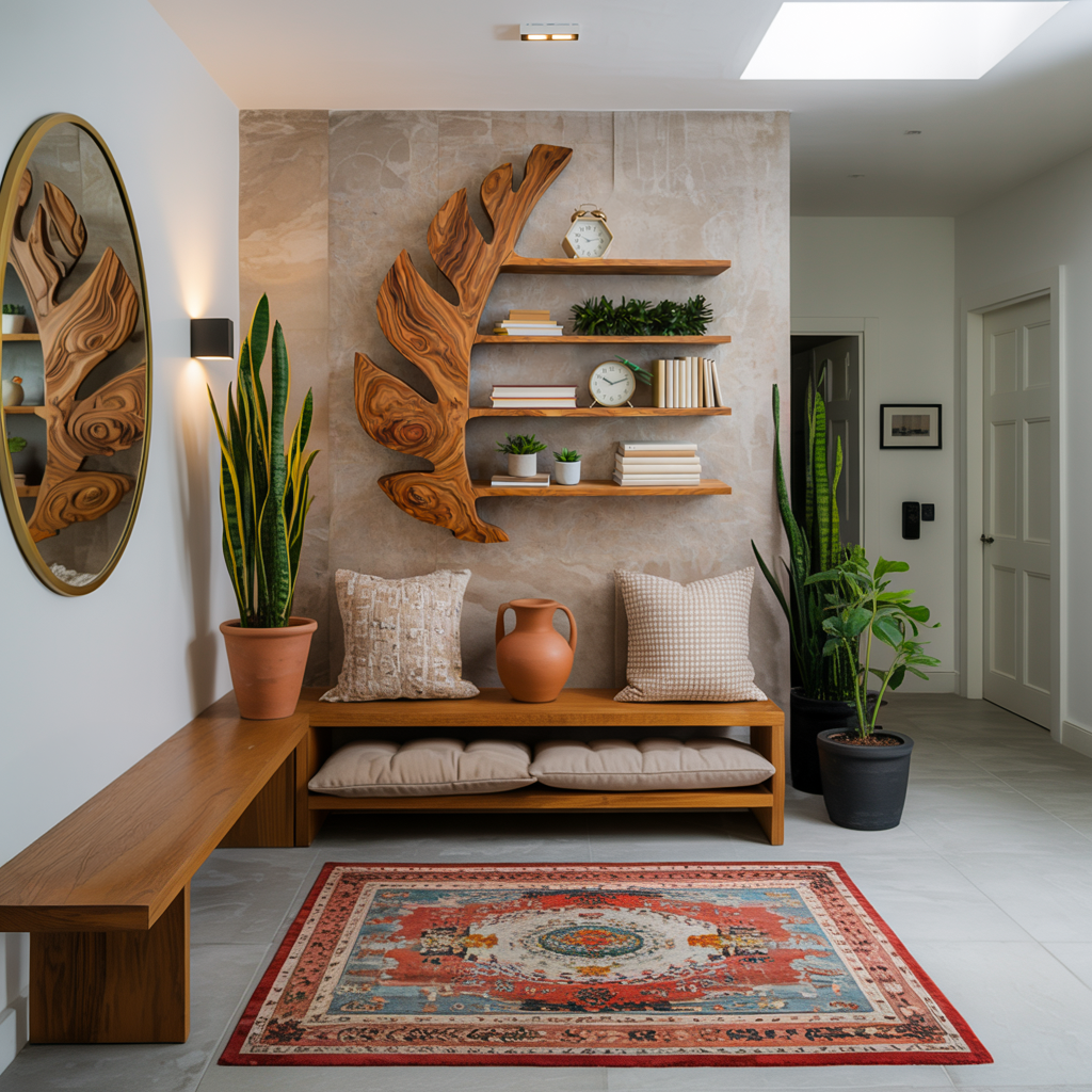 Organic Wooden Leaf Floating Bookshelf For Modern Home Kitchnce