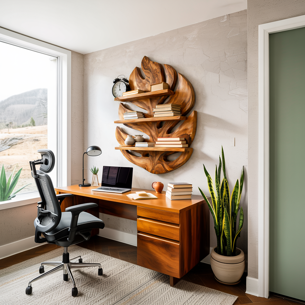 Monstera Leaf Wooden Bookshelf for Living Wall Decor Kitchnce