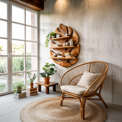 Monstera Leaf Wooden Bookshelf for Living Wall Decor Kitchnce