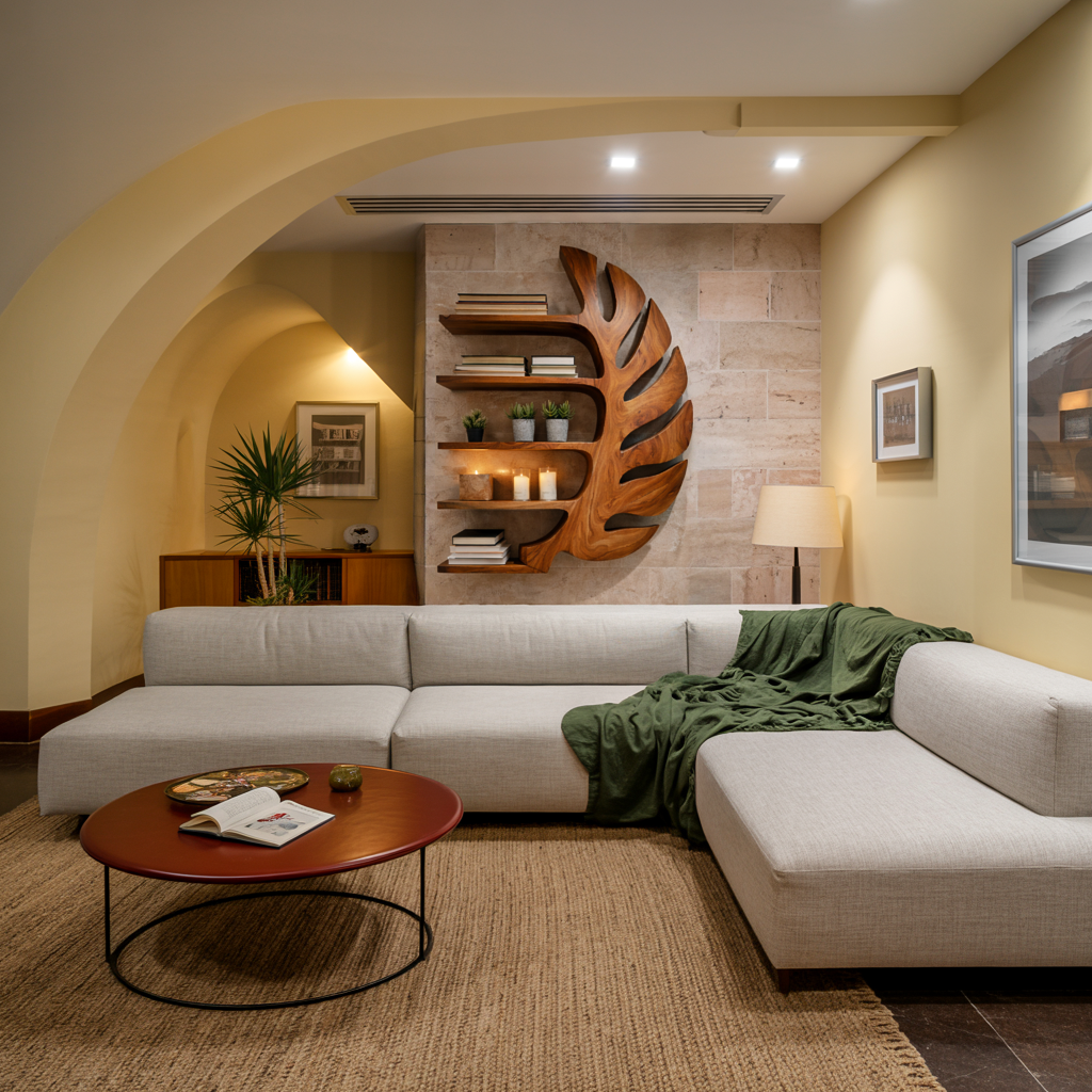 Sculptural Wood Monstera Leaf Bookshelf For Contemporary Interior Kitchnce