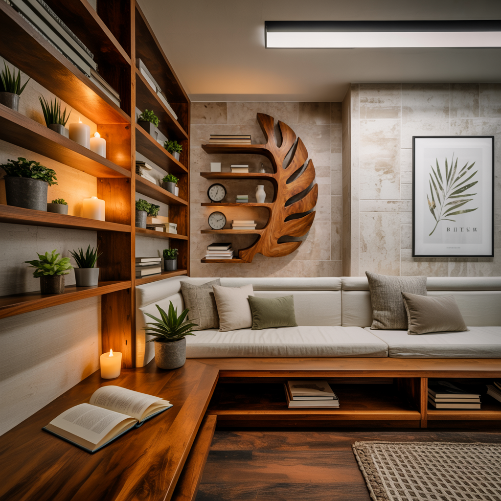 Sculptural Wood Monstera Leaf Bookshelf For Contemporary Interior Kitchnce