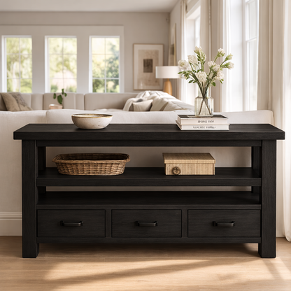 Solid Wood Console Table with Drawers and Open Shelf Kitchnce