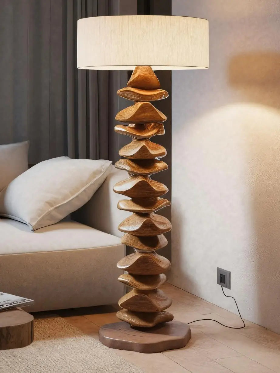 Handmade Sculptural Floor Lamp With Carved Base For Living Room Kitchnce