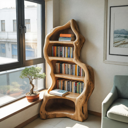 Organic Live Edge Bookshelf For Rustic Living Room Or Office Kitchnce
