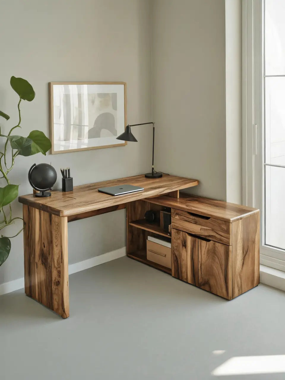 Contemporary L Shaped Desk With Drawers For Home Office Kitchnce