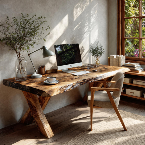 Rustic Live Edge Desk With X Legs For Home Office Kitchnce