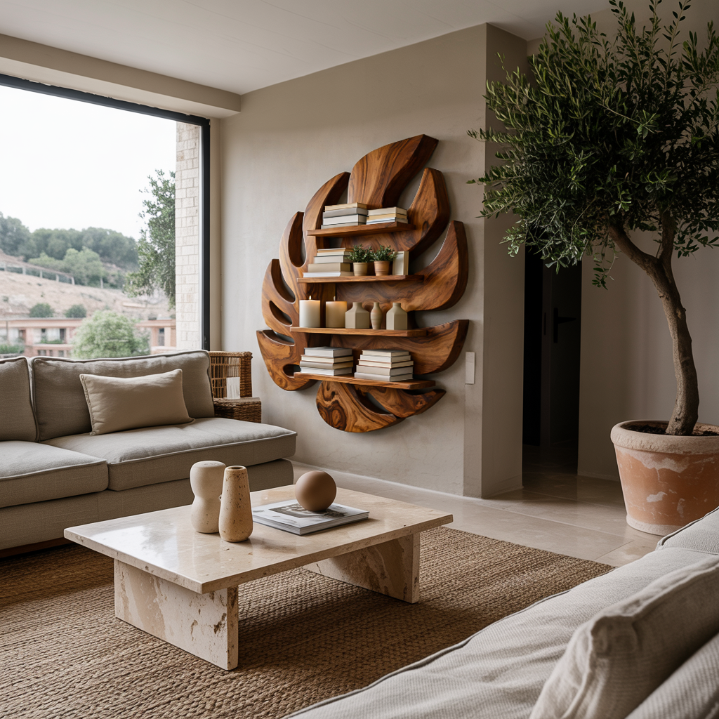 Modern Wooden Leaf Floating Bookshelf For Living Room Kitchnce