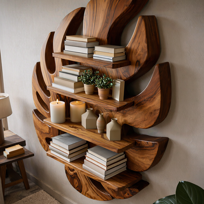Modern Wooden Leaf Floating Bookshelf For Living Room Kitchnce