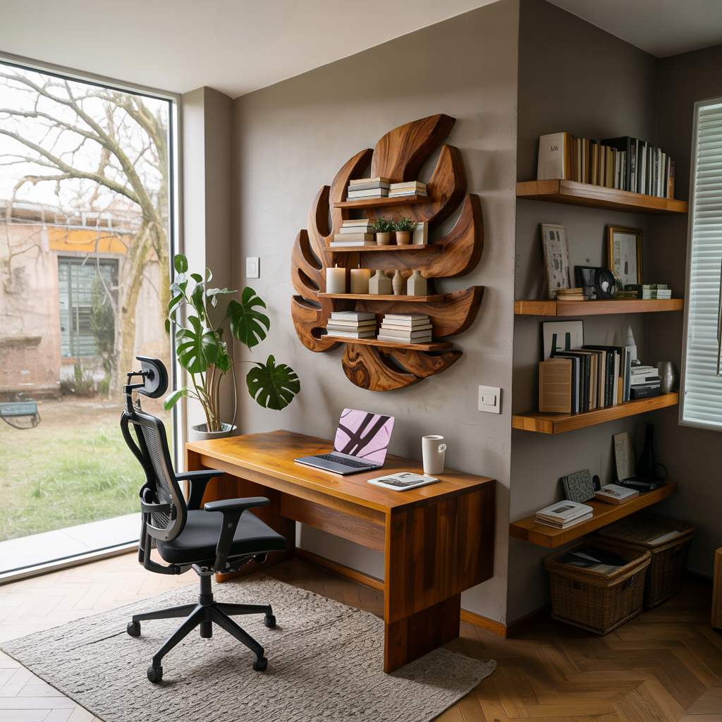 Modern Wooden Leaf Floating Bookshelf For Living Room Kitchnce