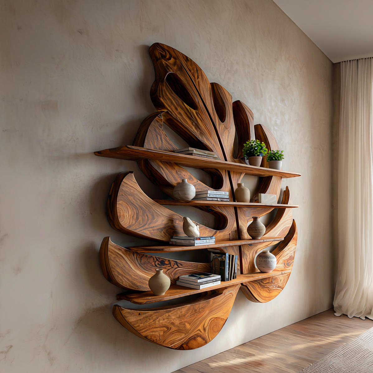 Modern Wooden Leaf Shape Shelf For Modern Home Kitchnce