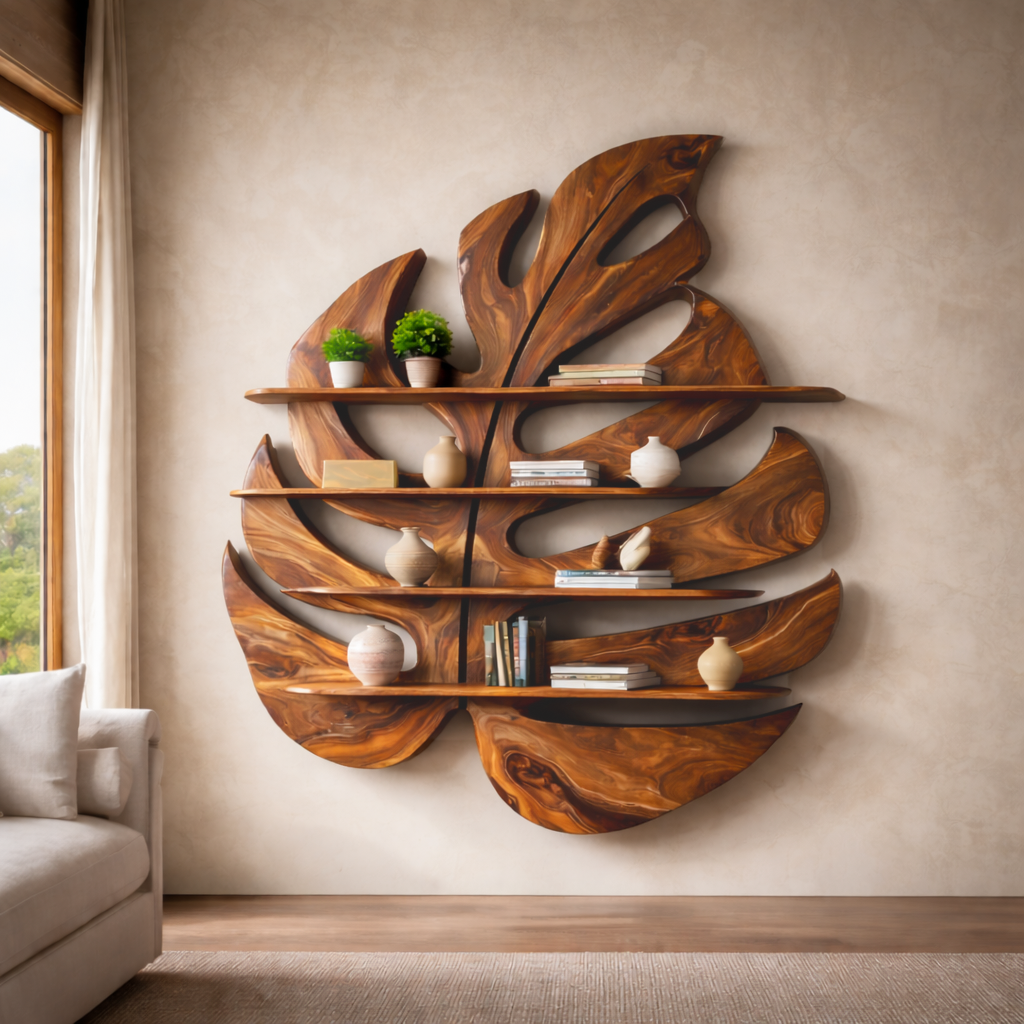 Modern Wooden Leaf Shape Shelf For Modern Home Kitchnce