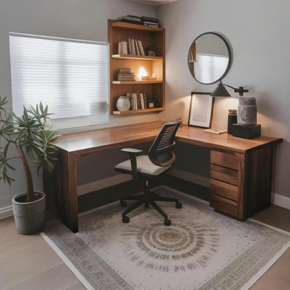 Modern L Shaped Desk with Drawers For Home Office Kitchnce