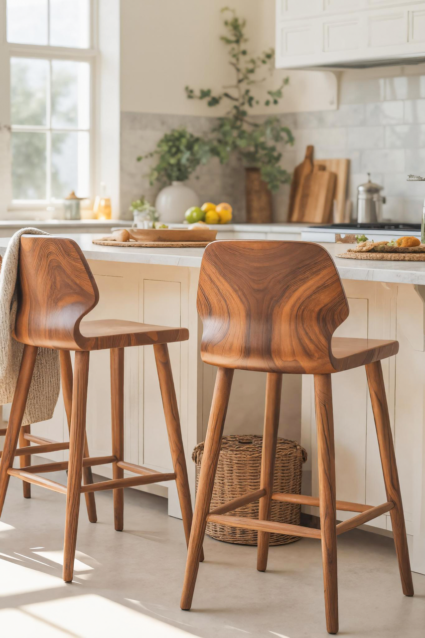 Contemporary Curved Bar Stools With Smooth Backrest For Dining Kitchnce