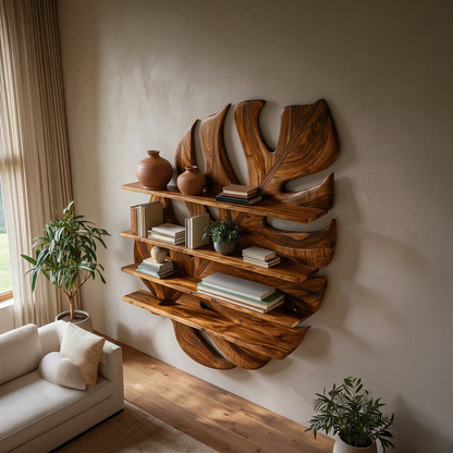 Large Wooden Tropical Leaf Bookshelf For Living Room Kitchnce