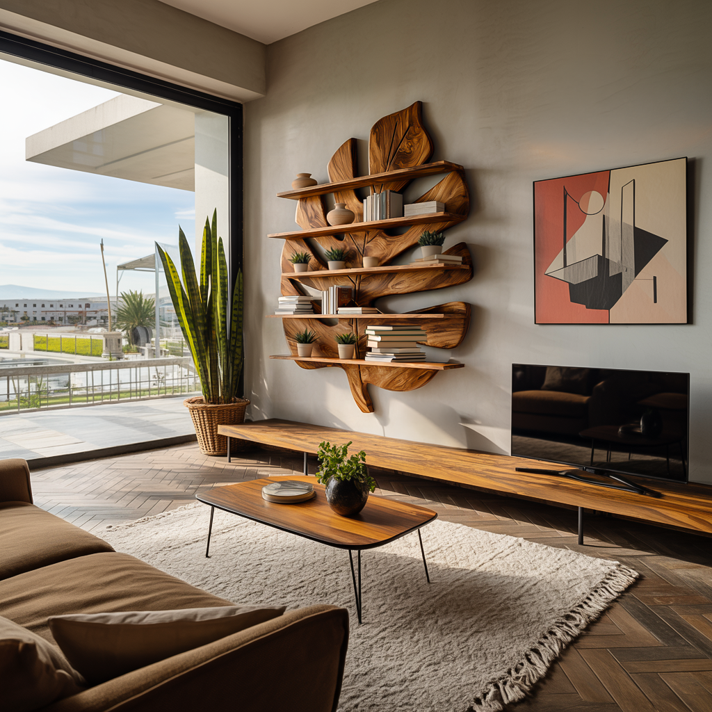 Contemporary Wooden Leaf Bookshelf For Living Room Design Kitchnce
