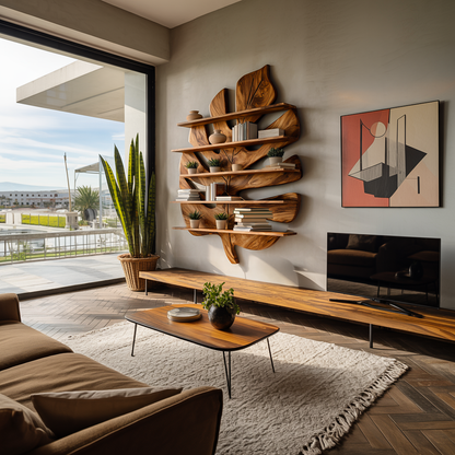 Contemporary Wooden Leaf Bookshelf For Living Room Design Kitchnce