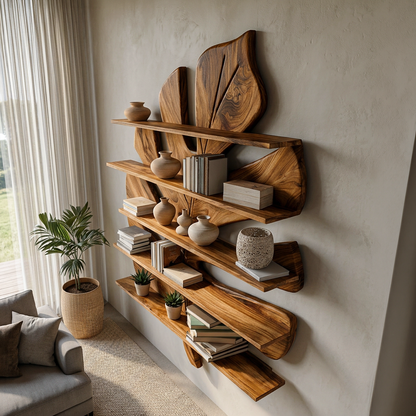 Contemporary Wooden Leaf Bookshelf For Living Room Design Kitchnce
