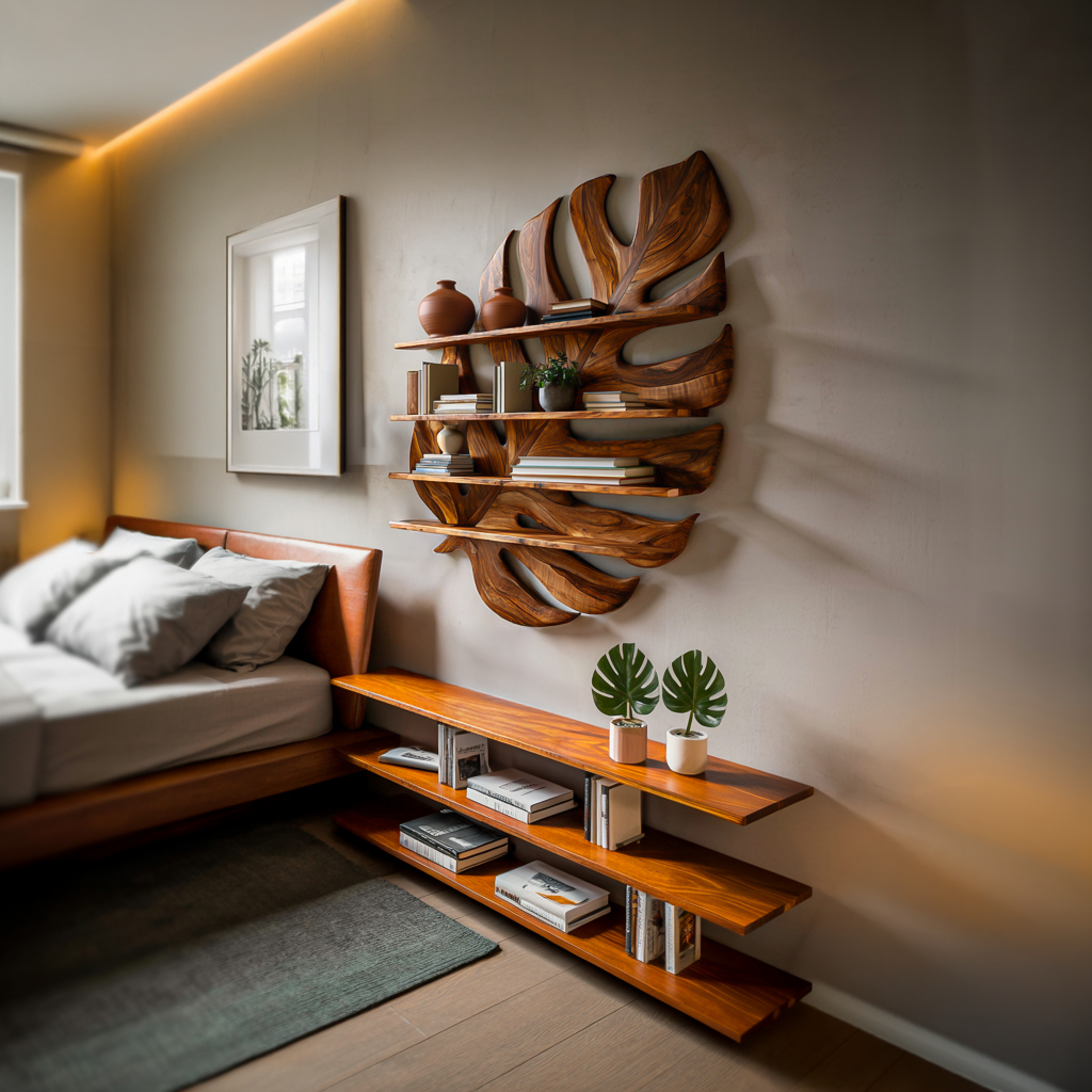 Large Wooden Tropical Leaf Bookshelf For Living Room Kitchnce