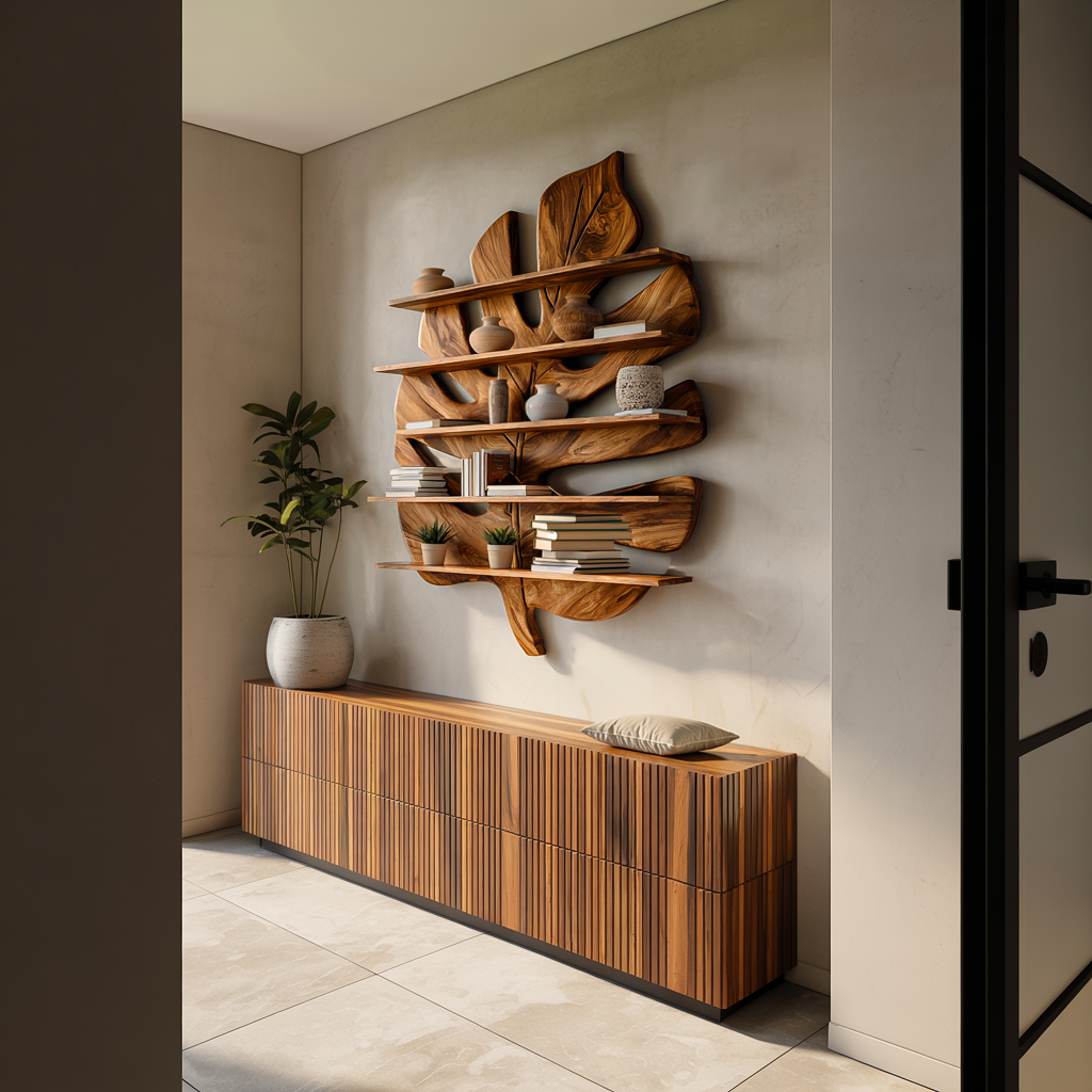 Contemporary Wooden Leaf Bookshelf For Living Room Design Kitchnce