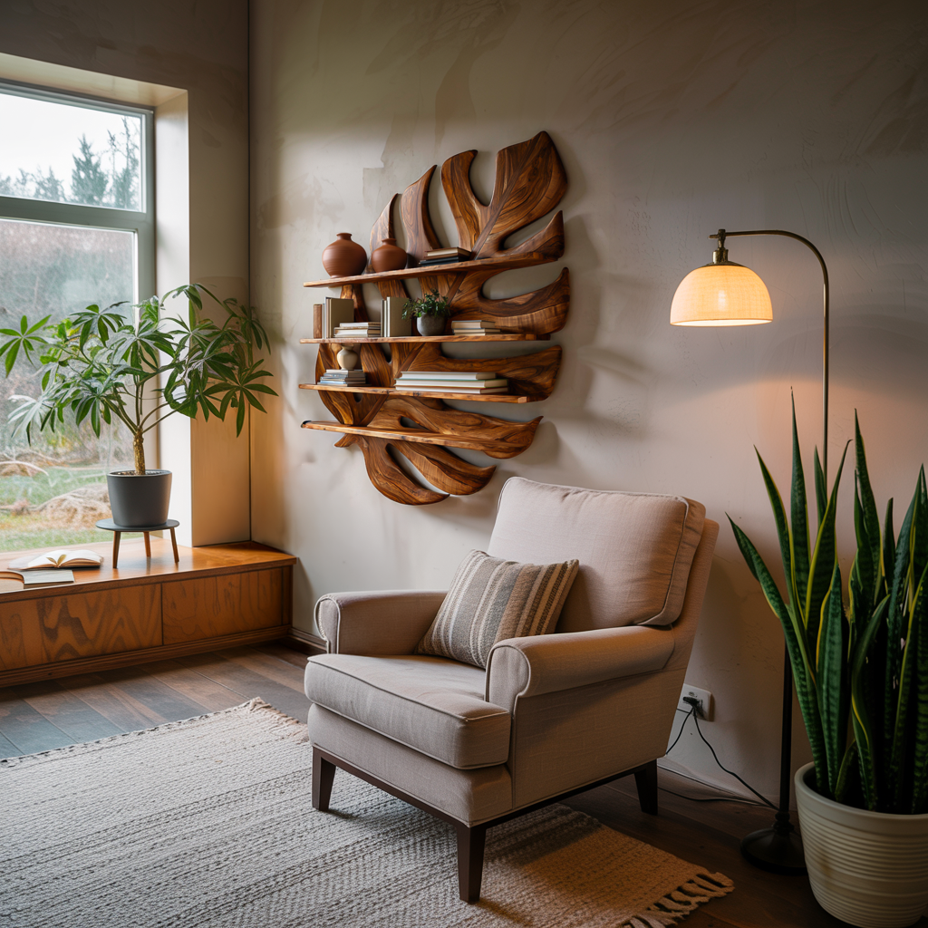 Large Wooden Tropical Leaf Bookshelf For Living Room Kitchnce