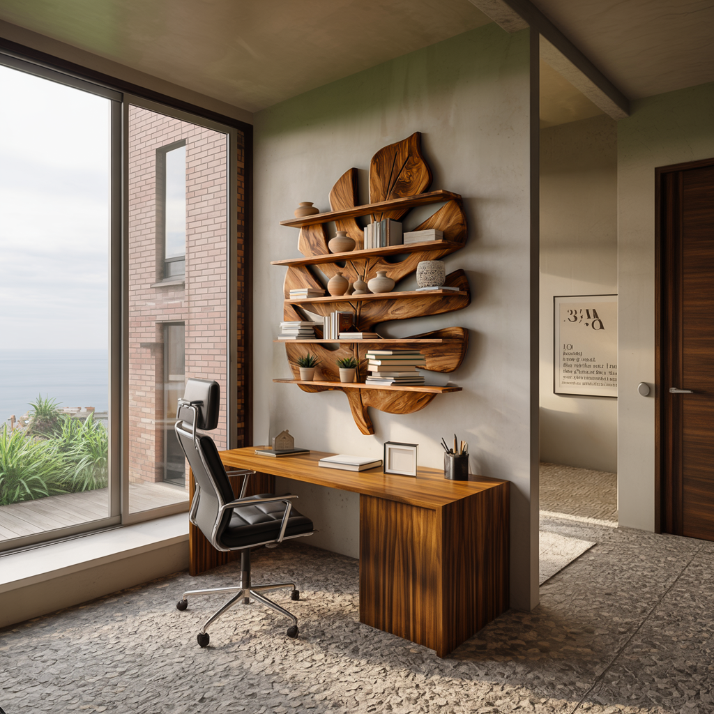 Contemporary Wooden Leaf Bookshelf For Living Room Design Kitchnce
