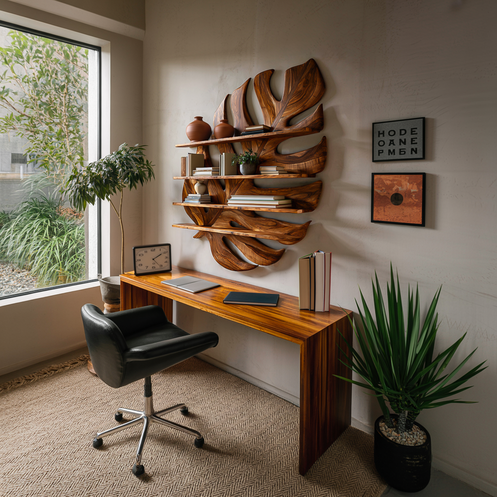 Large Wooden Tropical Leaf Bookshelf For Living Room Kitchnce