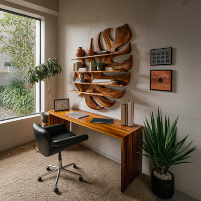 Large Wooden Tropical Leaf Bookshelf For Living Room Kitchnce