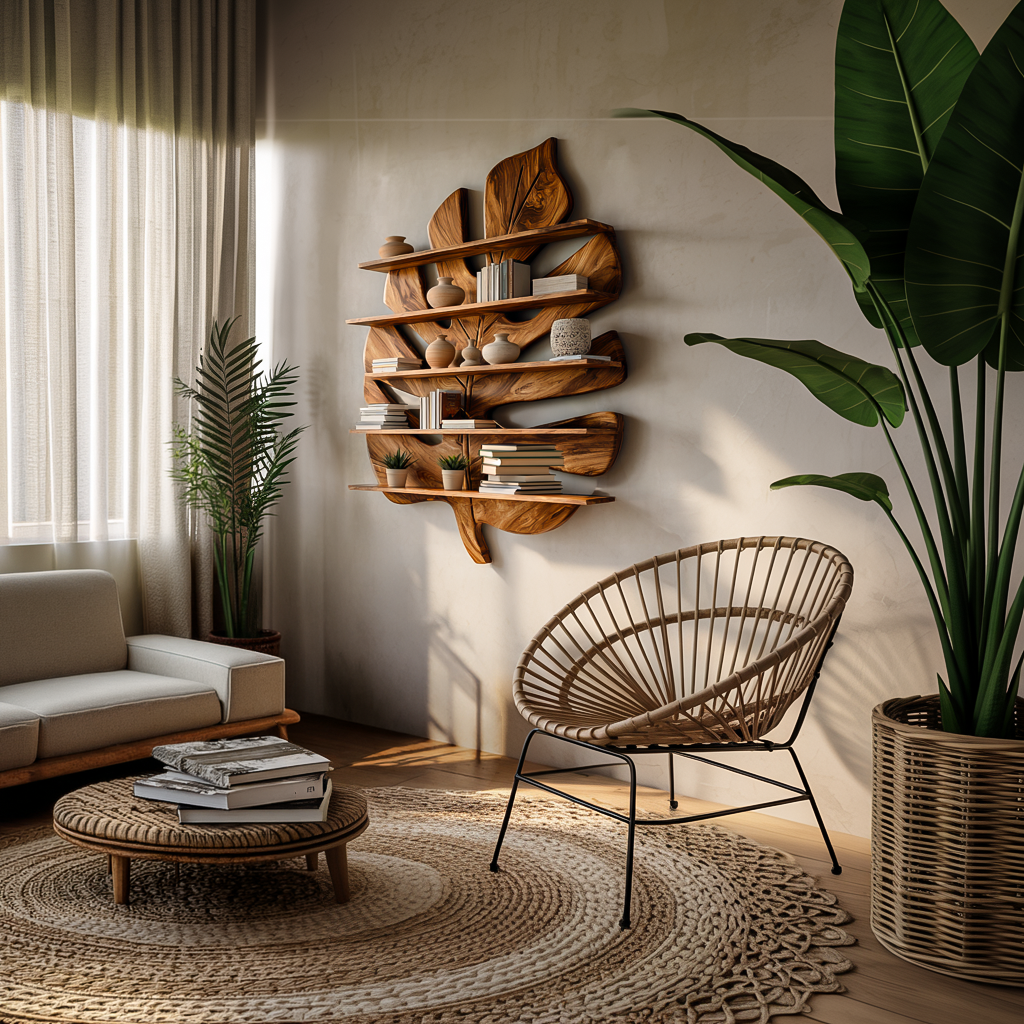 Contemporary Wooden Leaf Bookshelf For Living Room Design Kitchnce